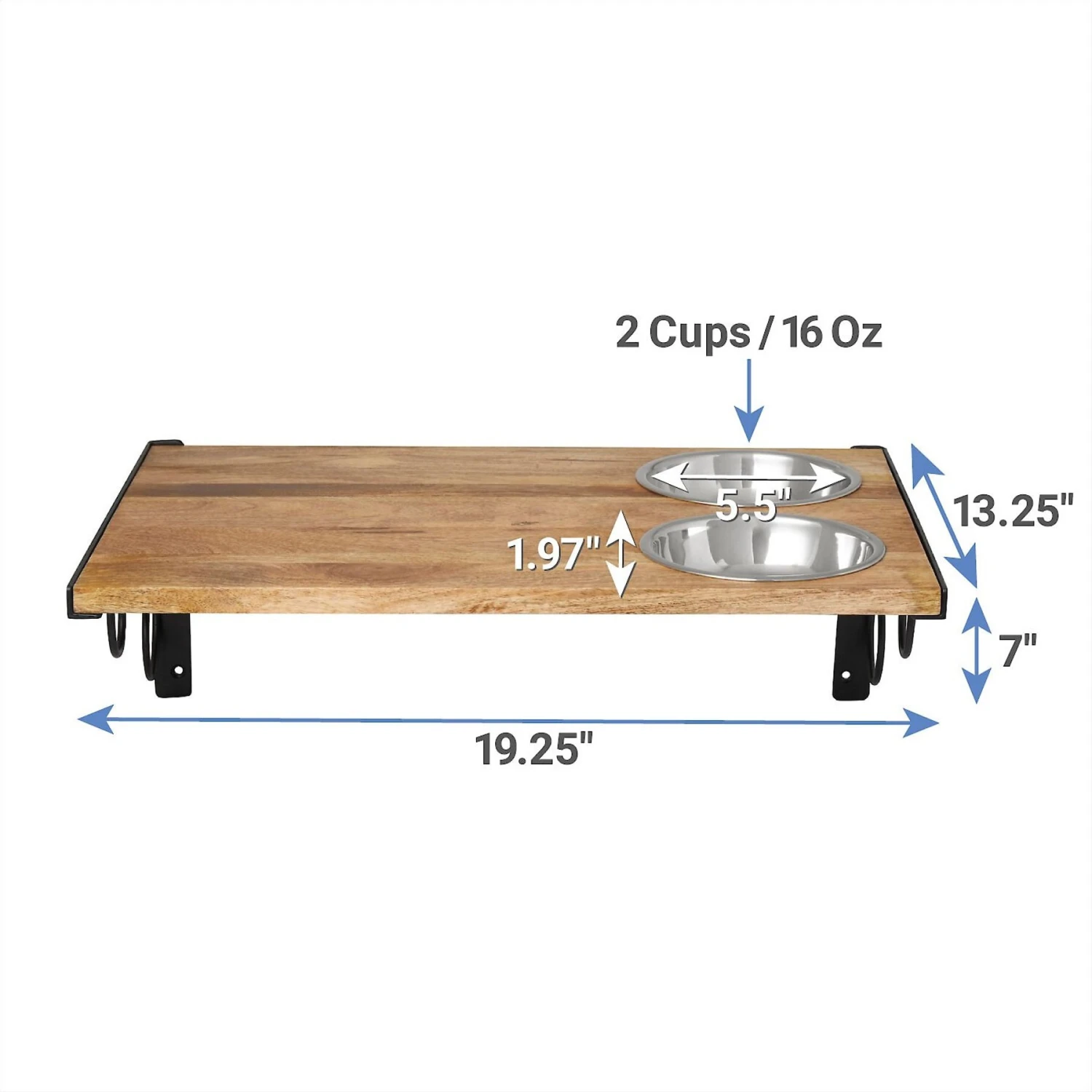Frisco Wooden Wall Mounted Stainless Steel Cat Feeding Station With Bowl - Image 2