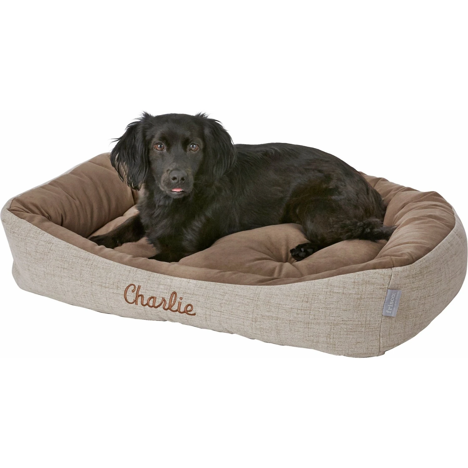 Frisco Rectangular Personalized Bolster Dog Bed W/Removable Cover, Beige, Large - Image 2