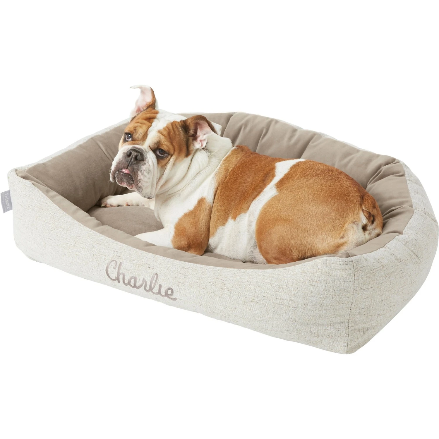 Frisco Rectangular Personalized Bolster Dog Bed W/Removable Cover, Beige, Medium - Image 2