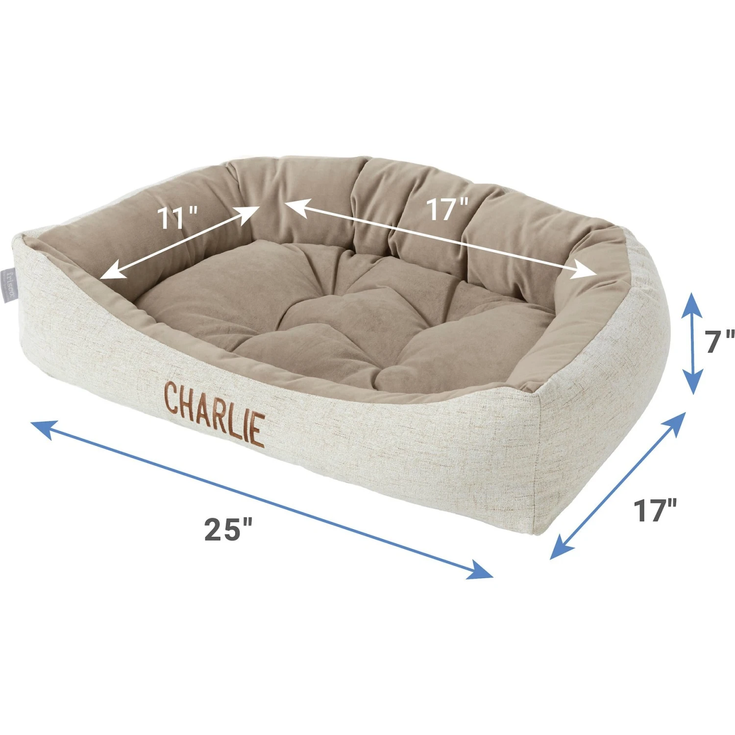 Frisco Rectangular Personalized Bolster Dog Bed W/Removable Cover, Beige, Medium - Image 3