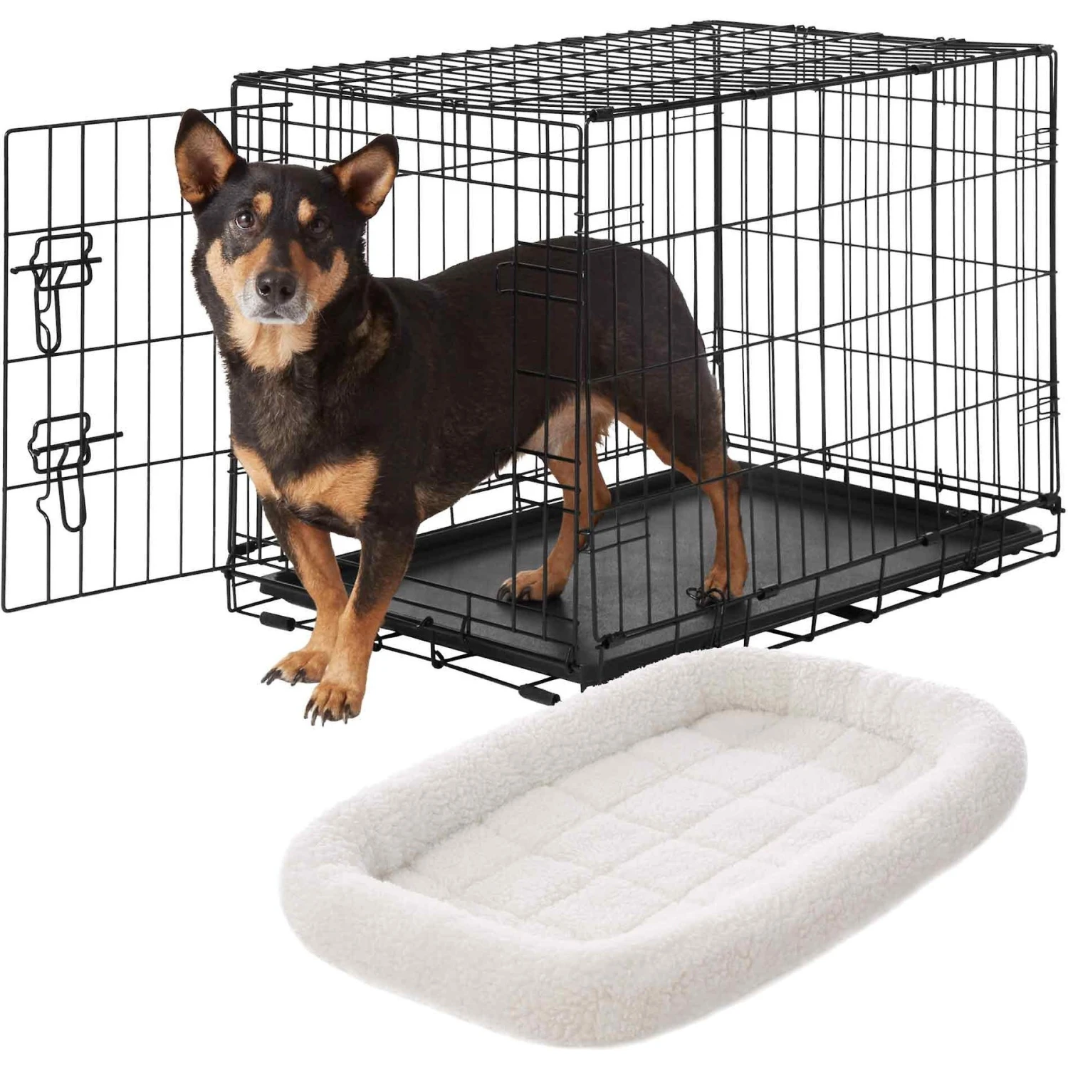 Frisco Fold & Carry Single Door Collapsible Wire Dog Crate & Frisco Quilted Dog Crate Mat