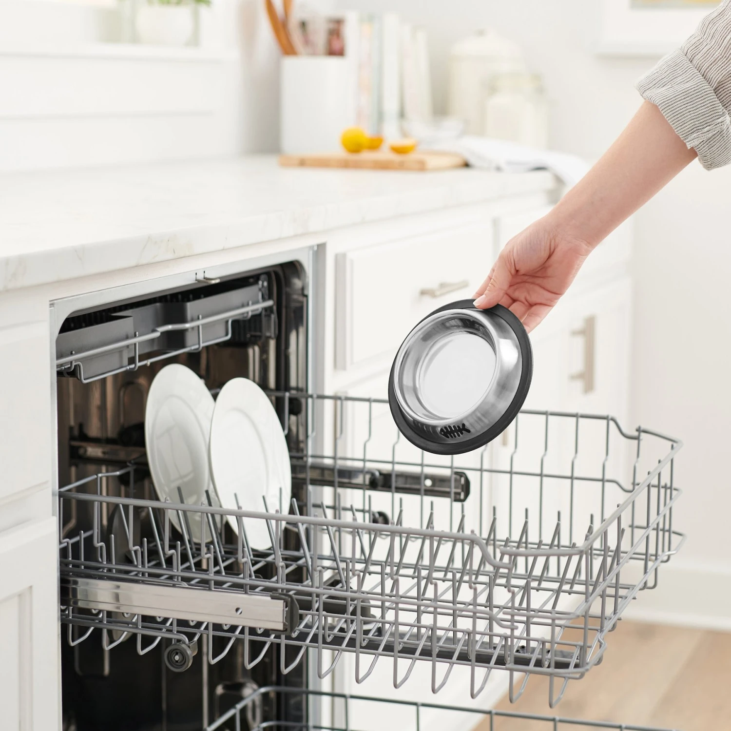 Frisco Fish Print Non-Skid Stainless Steel Dish Cat Bowl - Image 5