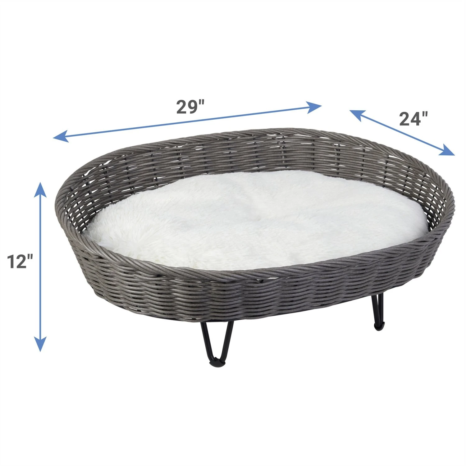 Frisco Elevated Rectangle Wicker Dog & Cat Bed With Eyelash Faux Fur Cushion - Image 2