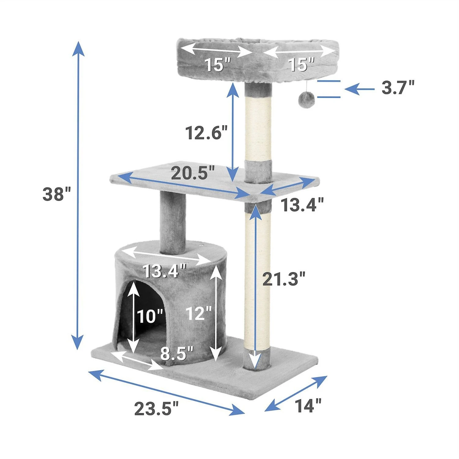 Frisco 61-in Faux Fur Cat Tree & Condo & Frisco 38-in Cat Tree With Condo, Top Perch & Toy - Image 7