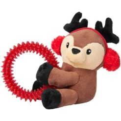 Frisco Holiday Reindeer Plush With TPR Ring Squeaky Puppy Toy